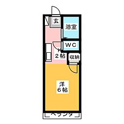 カーサ・ビアンカ 2階ワンルームの間取り