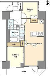 グランカーサ船堀II 4階2LDKの間取り