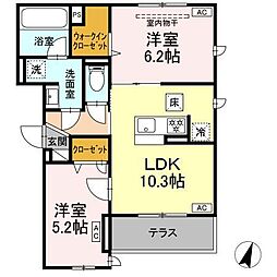 Ｄ-アリビオ 1階2LDKの間取り
