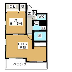 ワイズコート 4階1LDKの間取り