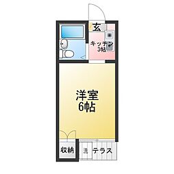 ハウスサニーA 1Kの間取図画像