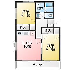 山王台ハイツ2 2DKの間取図画像