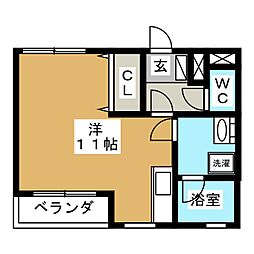 シャトー・デザール・アルブル 2階ワンルームの間取り