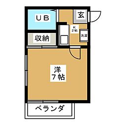 コートビレッジハラ 3階1Kの間取り