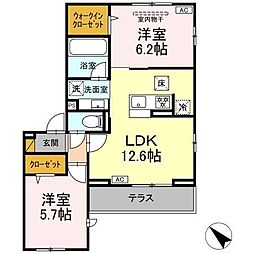 ボヌールII 1階2LDKの間取り
