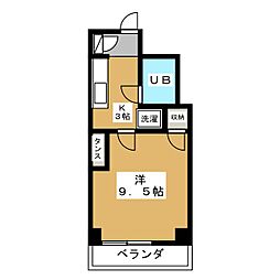 グレンデール石井 3階1Kの間取り