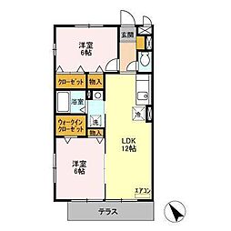 ベイクレール 2LDKの間取図画像