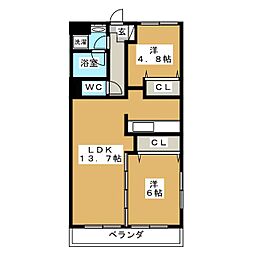 コンフォート 2LDKの間取図画像