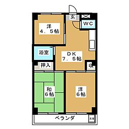 サンパレス宝 3DKの間取図画像
