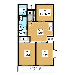 市川クローバーハイツ行徳 3DKの間取図画像