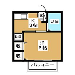 山辺ハイツ 1Kの間取図画像