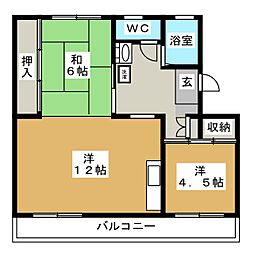 金杉台団地23号棟 3階2LDKの間取り