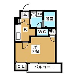 湊町ウッドヴィレッジ 2階1Kの間取り
