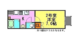 アーバンヒルズ船橋 2階1Kの間取り