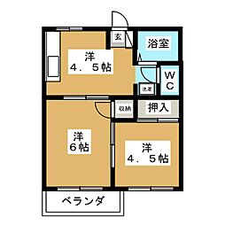 第4道野辺コーポ 2DKの間取図画像