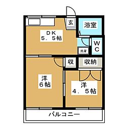 石原ハイツ 2Kの間取図画像