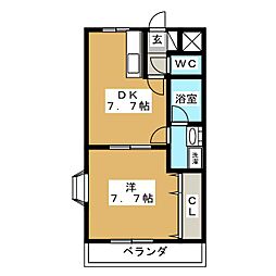 ＡＫマンション 3階1DKの間取り