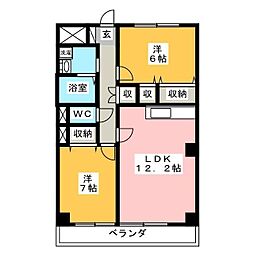 ＫＡＺＵ市川 3階2LDKの間取り
