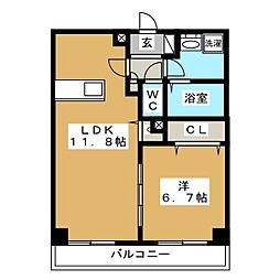 グロリアコート市川 7階1LDKの間取り
