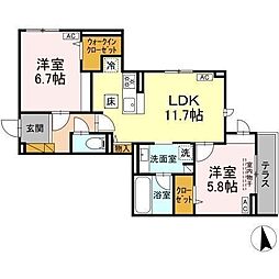 市川市大和田2丁目アパート 2LDKの間取図画像