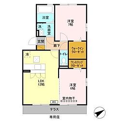 エスポワールシャンテ 2LDKの間取図画像