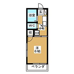 ルミエール 1階1Kの間取り