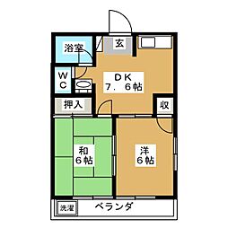 ライフ小島 1階2DKの間取り