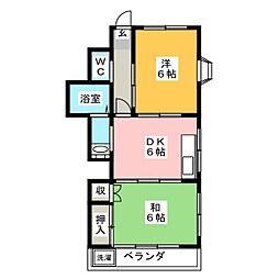 ペアシティマンション1 1階2Kの間取り
