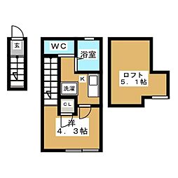 マイショコラ 1Kの間取図画像