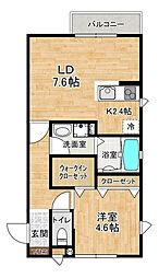Ａｌｄｅｂａｒａｎ 2階1LDKの間取り