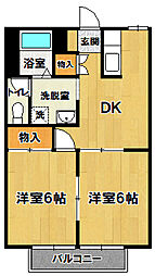 シャトーレ・イイダ2 2階2DKの間取り