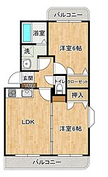 ボヌール二の宮 2LDKの間取図画像
