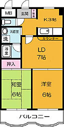 センチュリー時計台2 2LDKの間取図画像