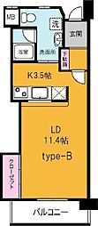 パーマナント洞峰2 1Kの間取図画像