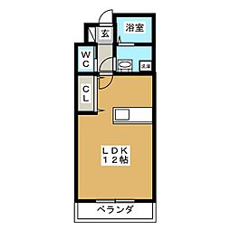 プライムインエクシヴ 1階ワンルームの間取り