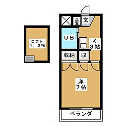 フォレスト1 2階1Kの間取り