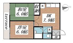 ローズハイム 2DKの間取図画像