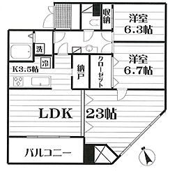 ジェミニA館 2LDKの間取図画像