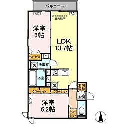 セレスティア北小岩II 2階2LDKの間取り