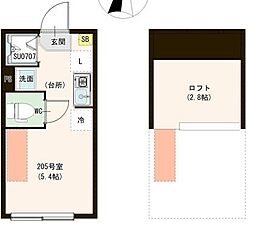 カーサ エスト 小岩 2階ワンルームの間取り