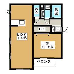 シダーテラス 2階1LDKの間取り