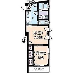 ロワジール 3階2Kの間取り