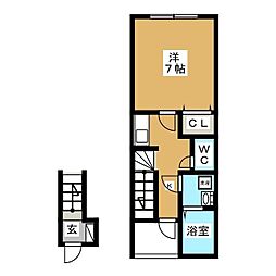 ラプレジオ 2階1Kの間取り