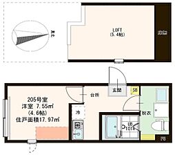 ハーモニーテラス東小岩III 2階1Kの間取り