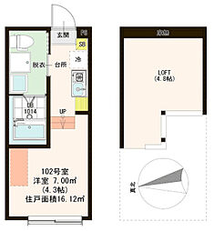 ハーモニーテラス東小岩3 1Kの間取図画像
