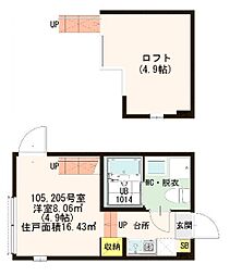 ハーモニーテラス西小岩 1Kの間取図画像