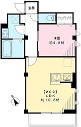 ラグージュ武蔵野 2階1LDKの間取り