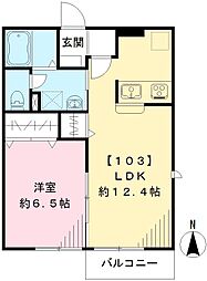エルメゾンソレイユ 1LDKの間取図画像