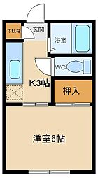西武新宿線 東村山駅 徒歩7分の賃貸アパート 2階1Kの間取り