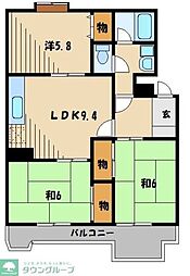 西武池袋線 清瀬駅 徒歩9分の賃貸マンション 2階3LDKの間取り
